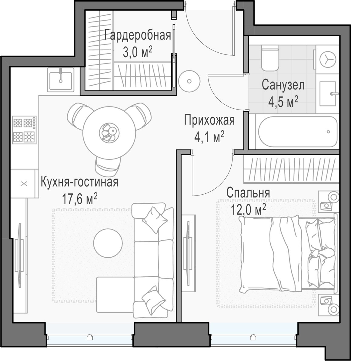 1-комнатная квартира 41.4 м2, 20 этаж, дом сдан, ЖК Дом Достижение, корпус 1 - объявление 2458169 - фото №1