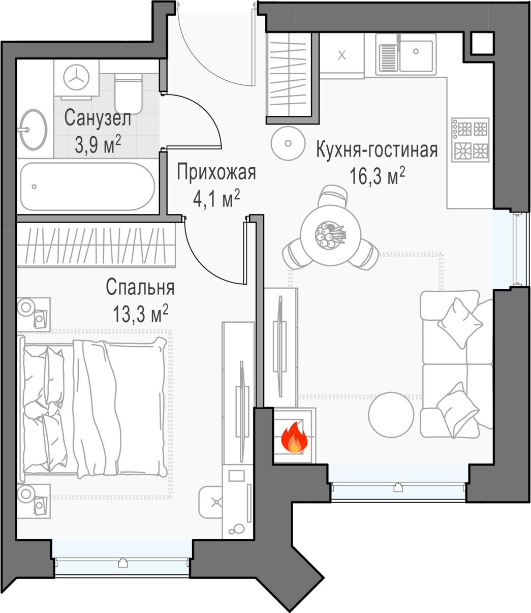 1-комнатная квартира 39 м2, 19 этаж, дом сдан, ЖК Дом Достижение, корпус 1 - объявление 2458166 - фото №1