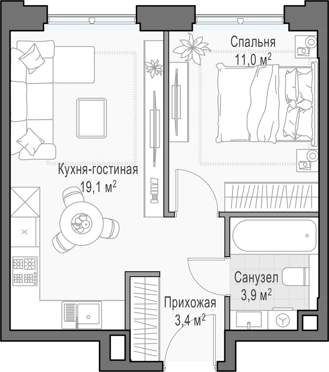 1-комнатная квартира 38.4 м2, 23 этаж, дом сдан, ЖК Дом Достижение, корпус 1 - объявление 2458165 - фото №1