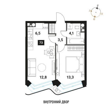 2-комнатная квартира без отделки, 40.2 м2, 8 этаж, дом сдан, ЖК Интеллигент, корпус 1 - объявление 2457507 - фото №1