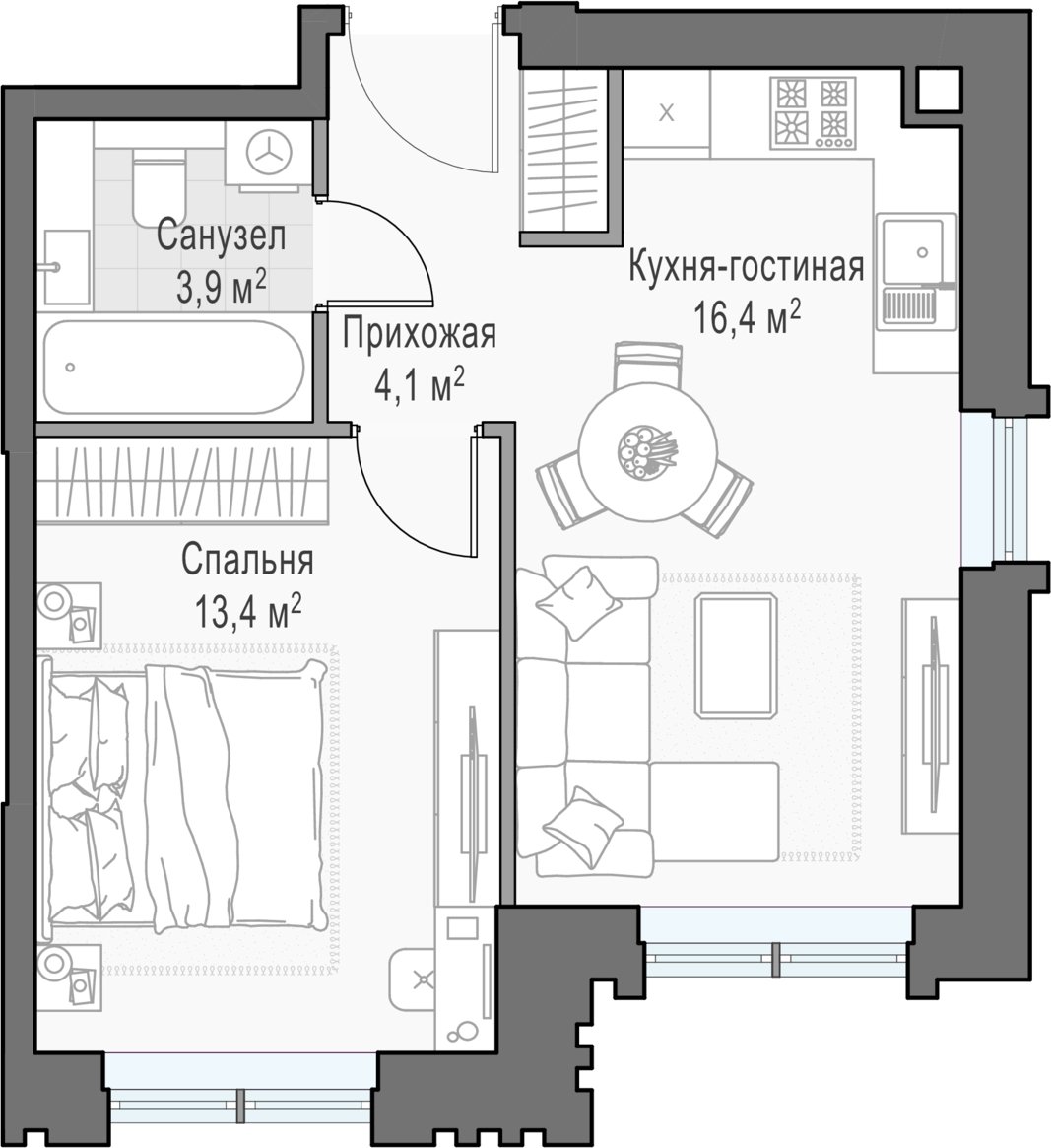 1-комнатная квартира 37.8 м2, 2 этаж, дом сдан, ЖК Дом Достижение, корпус 1 - объявление 2458230 - фото №1