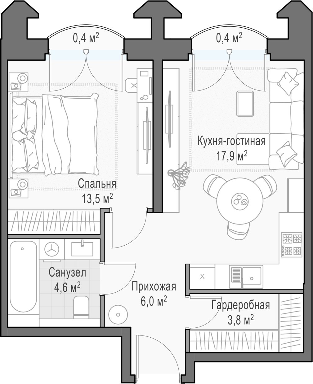 1-комнатная квартира 46.9 м2, 22 этаж, дом сдан, ЖК Дом Достижение, корпус 1 - объявление 2428756 - фото №1