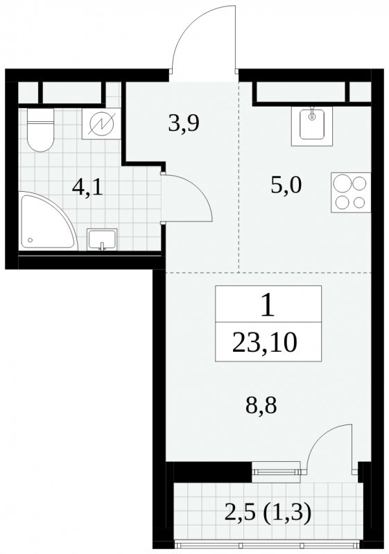 Студия без отделки, 23.1 м2, 16 этаж, сдача 2 квартал 2025 г., ЖК Южные сады, корпус 2.3 - объявление 1758112 - фото №1