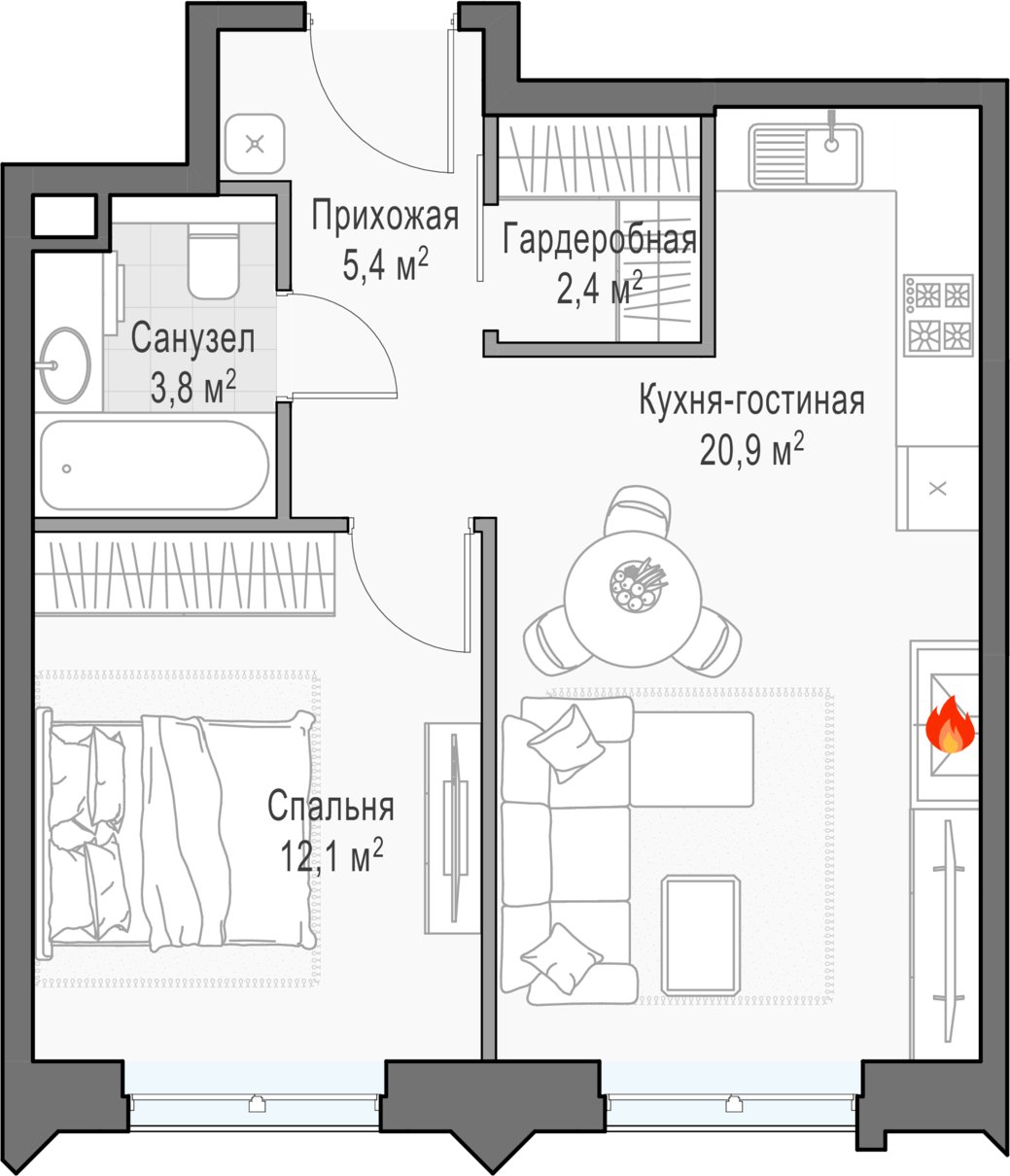 1-комнатная квартира 45.2 м2, 19 этаж, дом сдан, ЖК Дом Достижение, корпус 1 - объявление 2458178 - фото №1