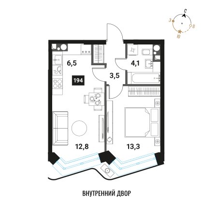 2-комнатная квартира без отделки, 40.2 м2, 19 этаж, дом сдан, ЖК Интеллигент, корпус 1 - объявление 2438146 - фото №1
