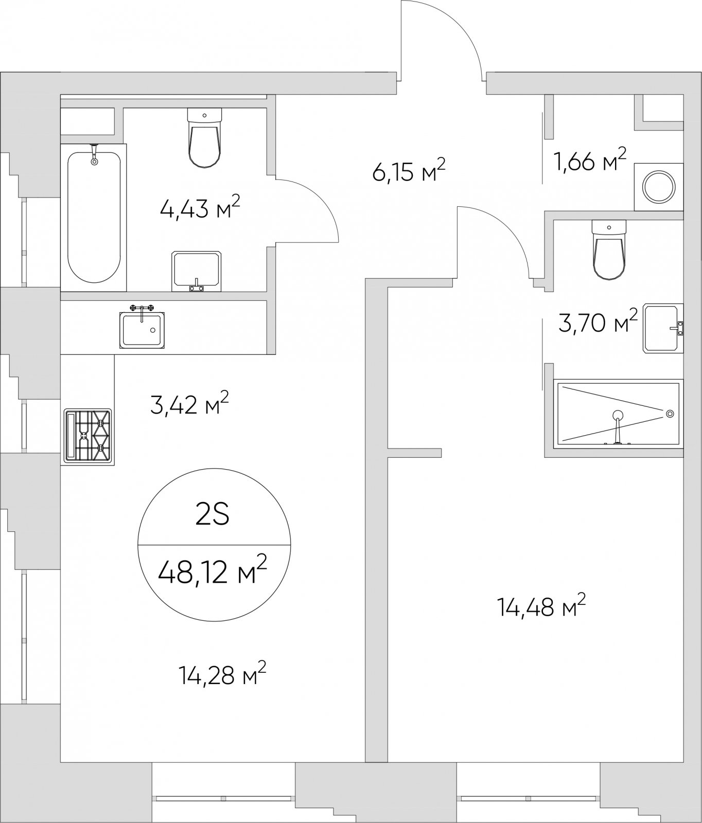 2-комнатные апартаменты без отделки, 48.12 м2, 10 этаж, дом сдан, ЖК N'ICE LOFT, корпус 1 - объявление 2171553 - фото №1