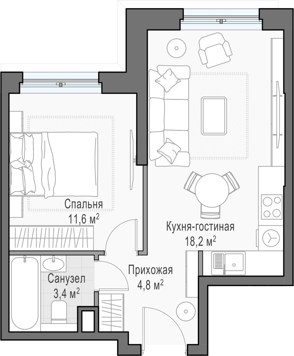 1-комнатная квартира 38 м2, 17 этаж, дом сдан, ЖК Дом Достижение, корпус 1 - объявление 2458161 - фото №1