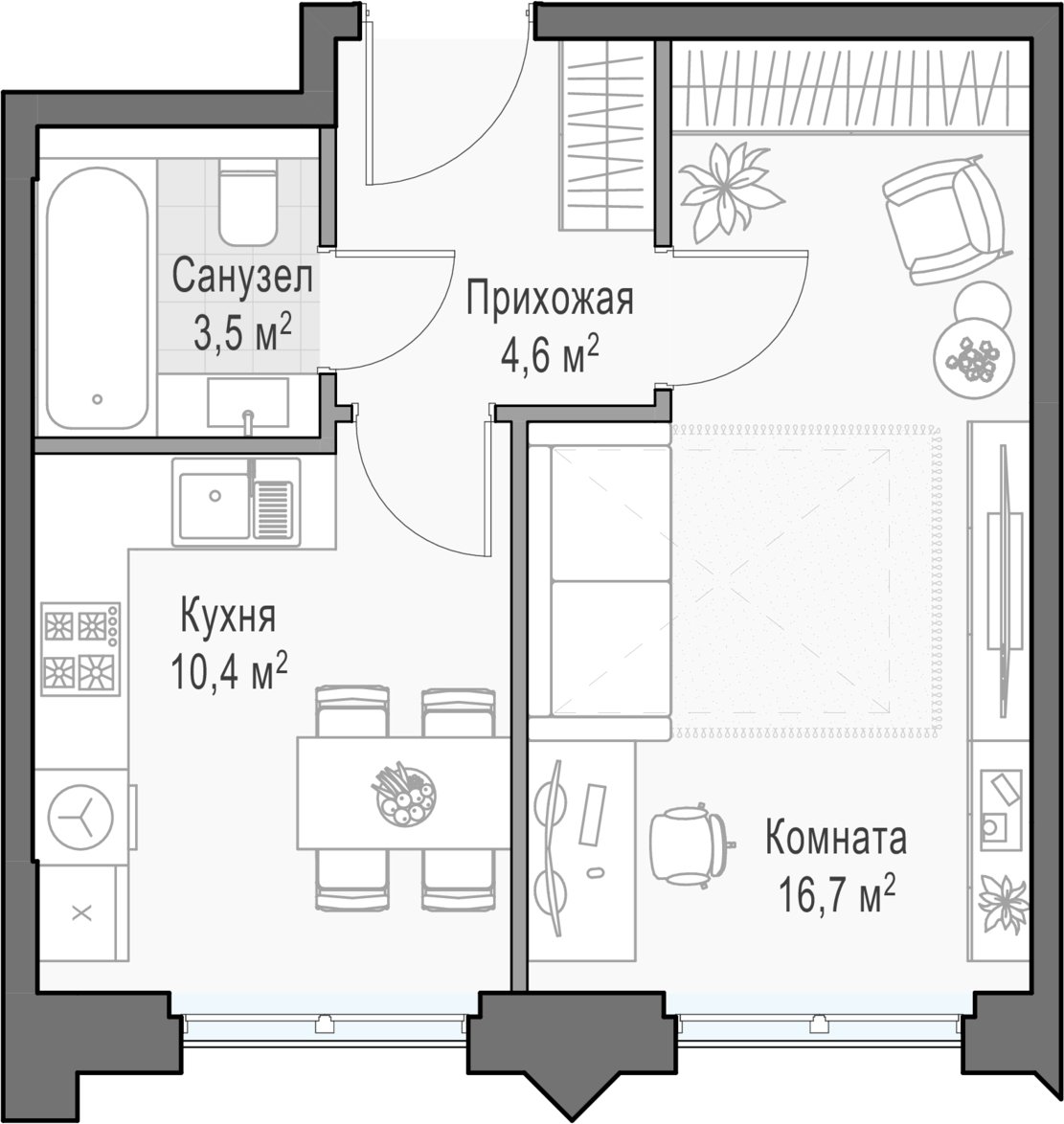 1-комнатная квартира 35.9 м2, 25 этаж, дом сдан, ЖК Дом Достижение, корпус 1 - объявление 2458154 - фото №1