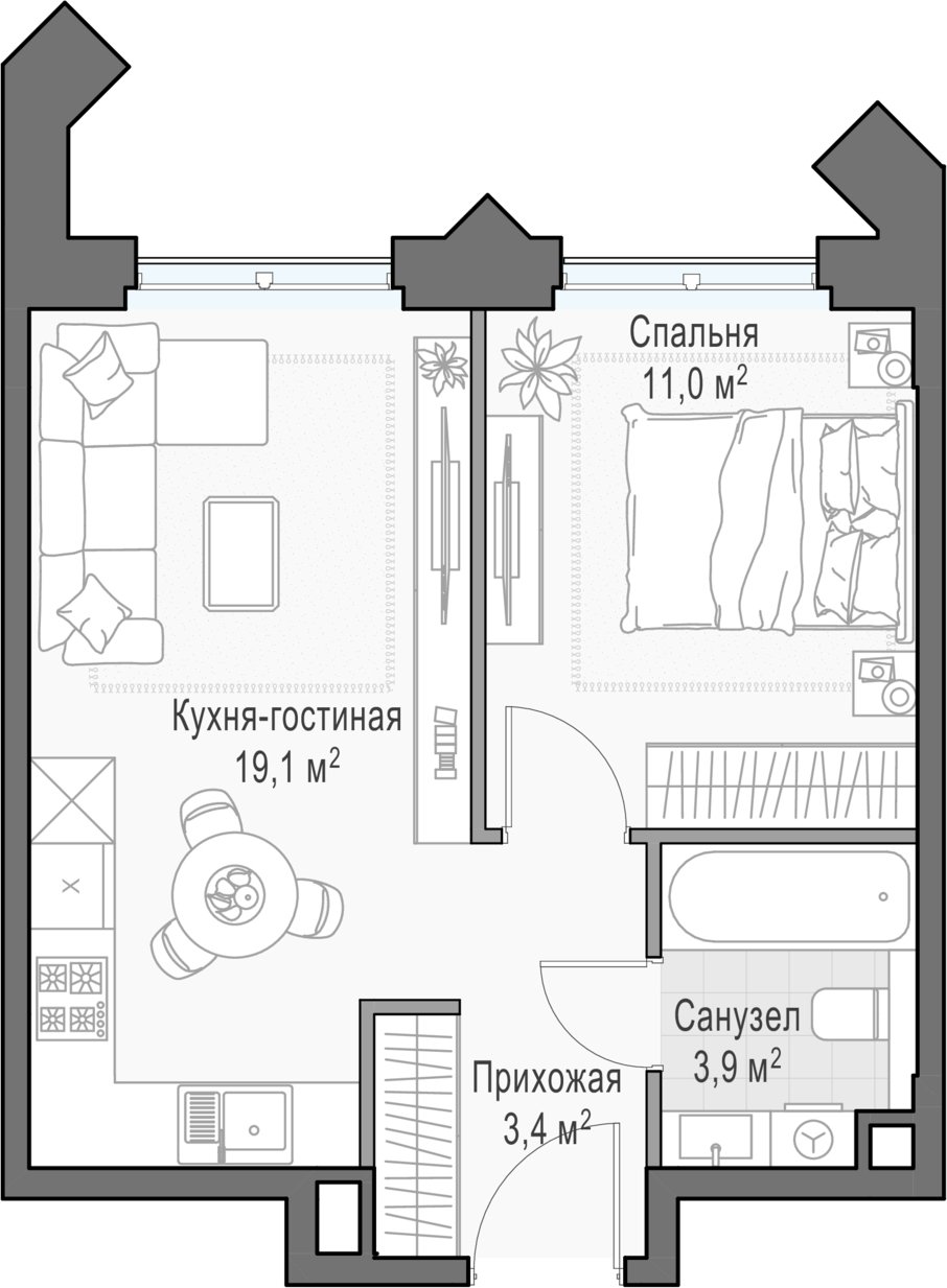 1-комнатная квартира 38.3 м2, 25 этаж, дом сдан, ЖК Дом Достижение, корпус 1 - объявление 2458162 - фото №1