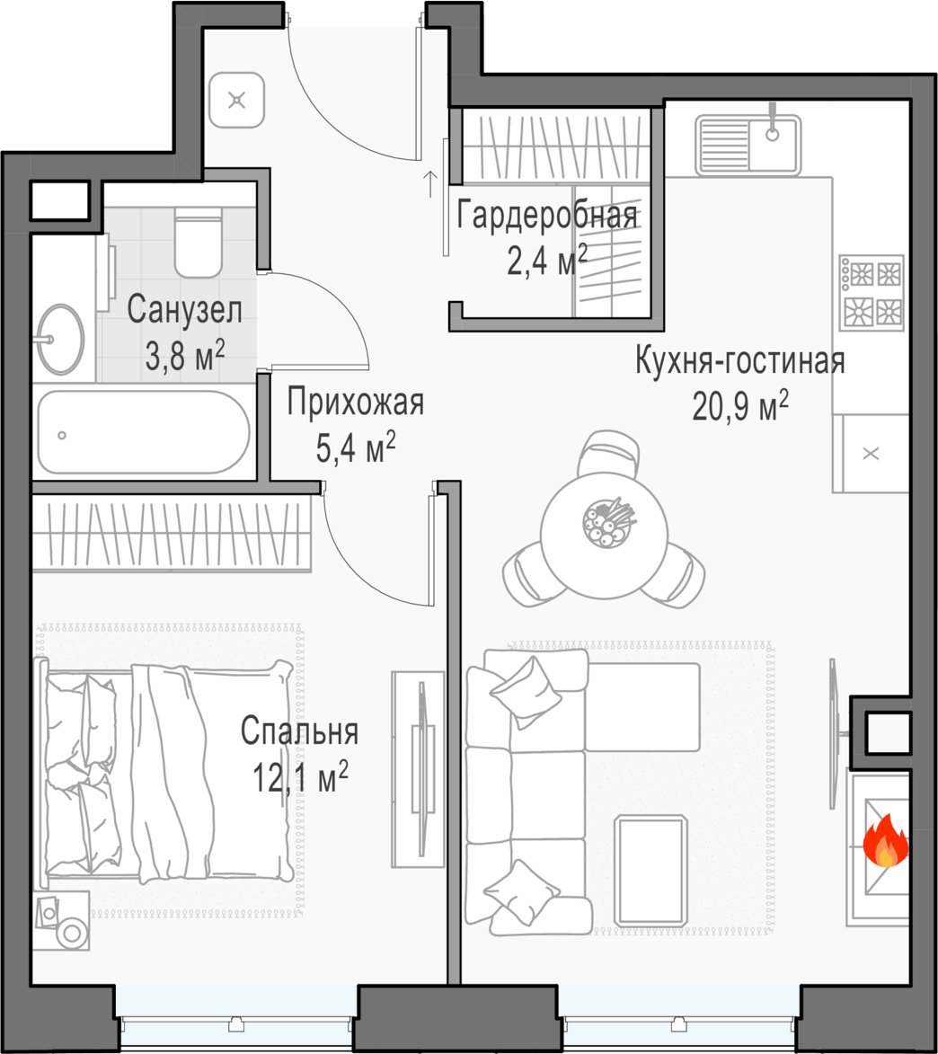 1-комнатная квартира 45.1 м2, 20 этаж, дом сдан, ЖК Дом Достижение, корпус 1 - объявление 2458177 - фото №1