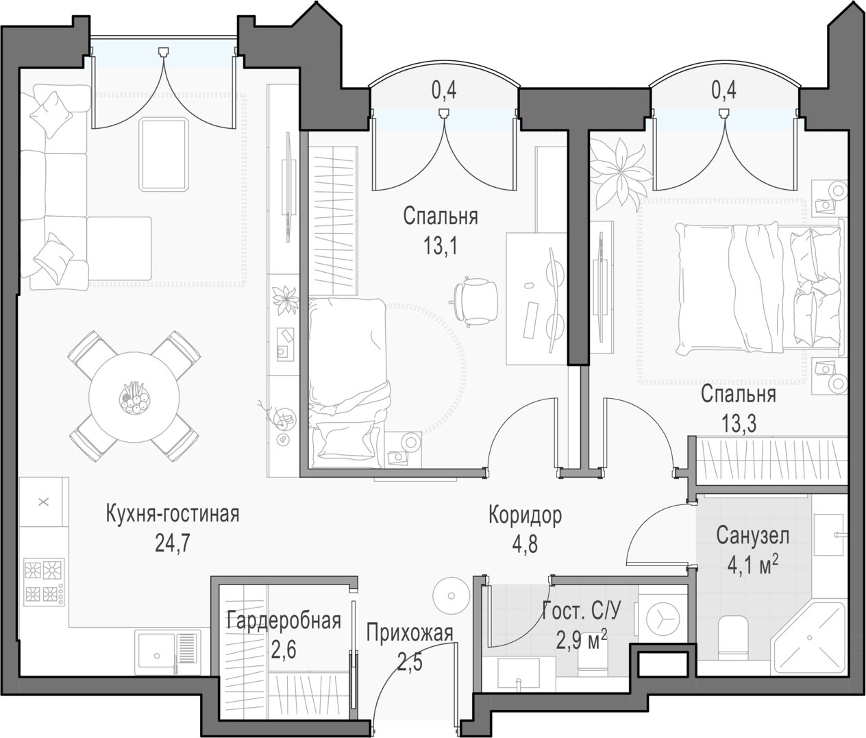 2-комнатная квартира 69.5 м2, 21 этаж, дом сдан, ЖК Дом Достижение, корпус 1 - объявление 2480872 - фото №1