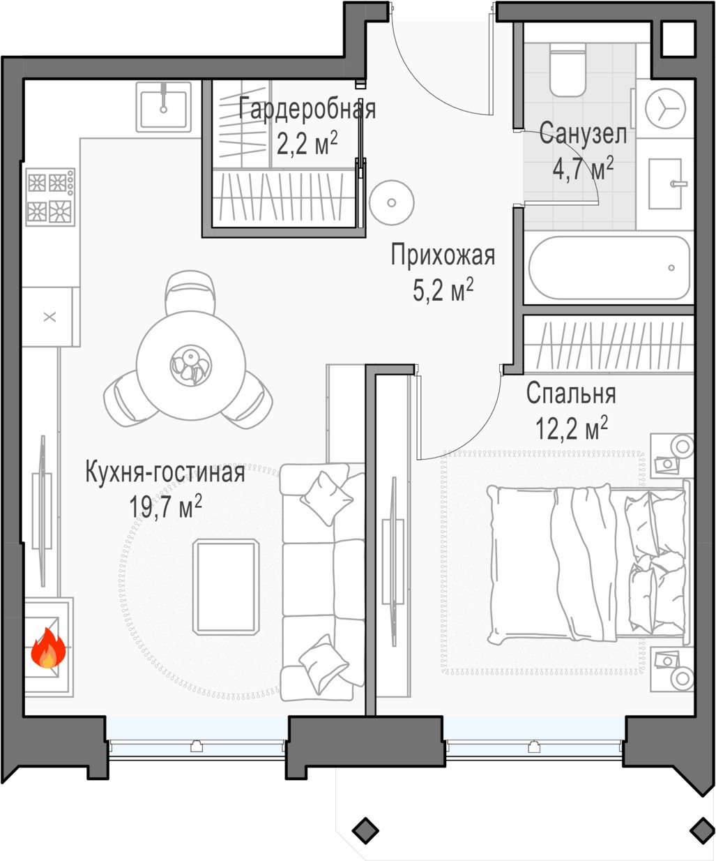 1-комнатная квартира 44.7 м2, 26 этаж, дом сдан, ЖК Дом Достижение, корпус 1 - объявление 2458176 - фото №1