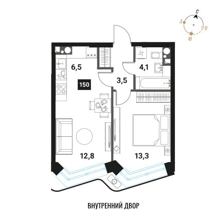 2-комнатная квартира без отделки, 40.2 м2, 15 этаж, дом сдан, ЖК Интеллигент, корпус 1 - объявление 2477301 - фото №1