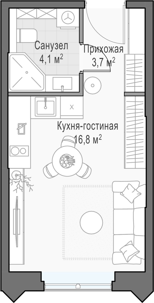 Студия 25.2 м2, 20 этаж, дом сдан, ЖК Дом Достижение, корпус 1 - объявление 2458151 - фото №1
