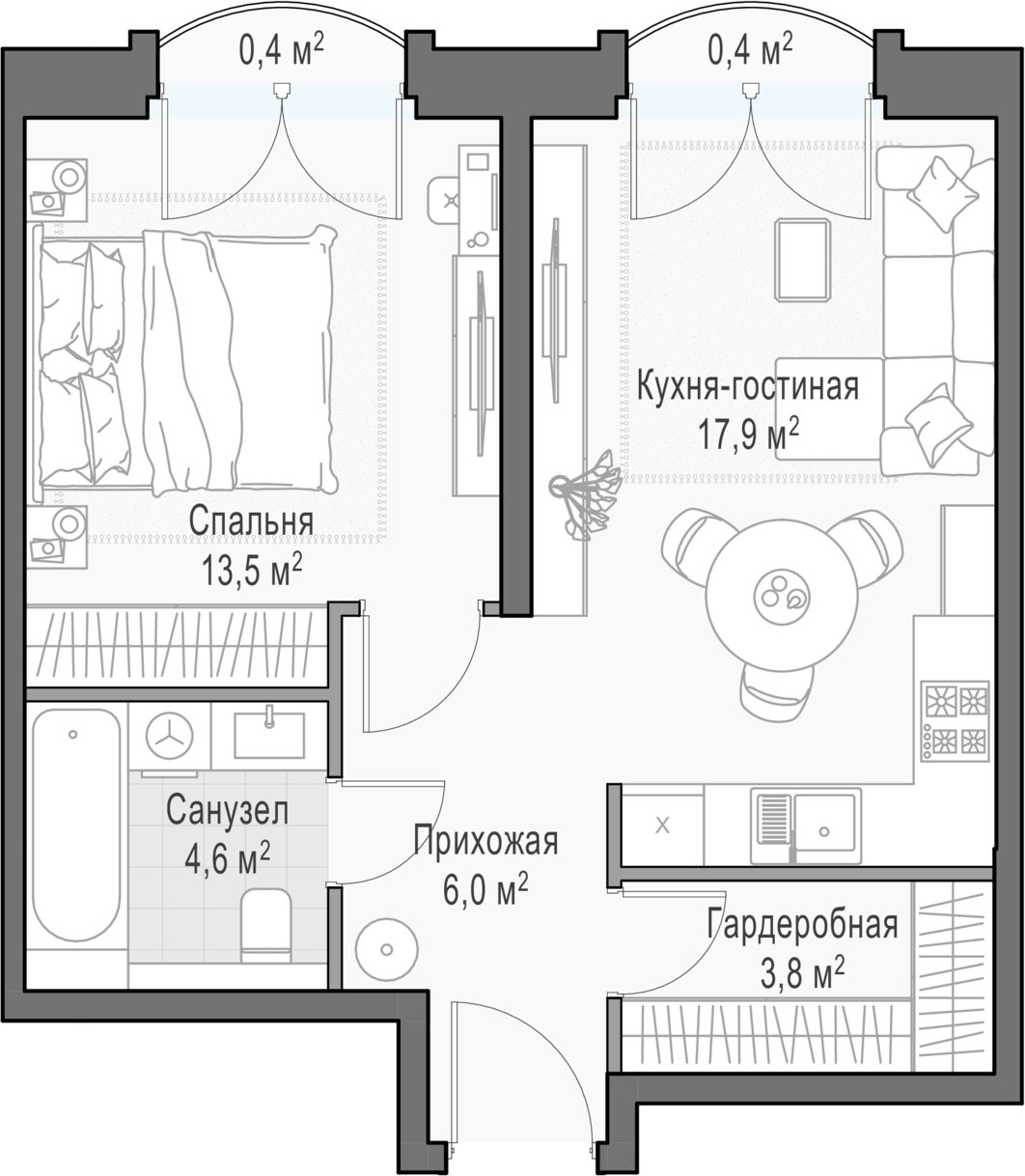 1-комнатная квартира 46.9 м2, 13 этаж, дом сдан, ЖК Дом Достижение, корпус 1 - объявление 2428755 - фото №1