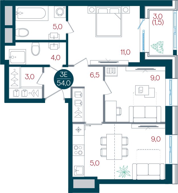 3-комнатная квартира без отделки, 54 м2, 23 этаж, дом сдан, ЖК РУСИЧ Новые Котельники, корпус 1 - объявление 2472923 - фото №1